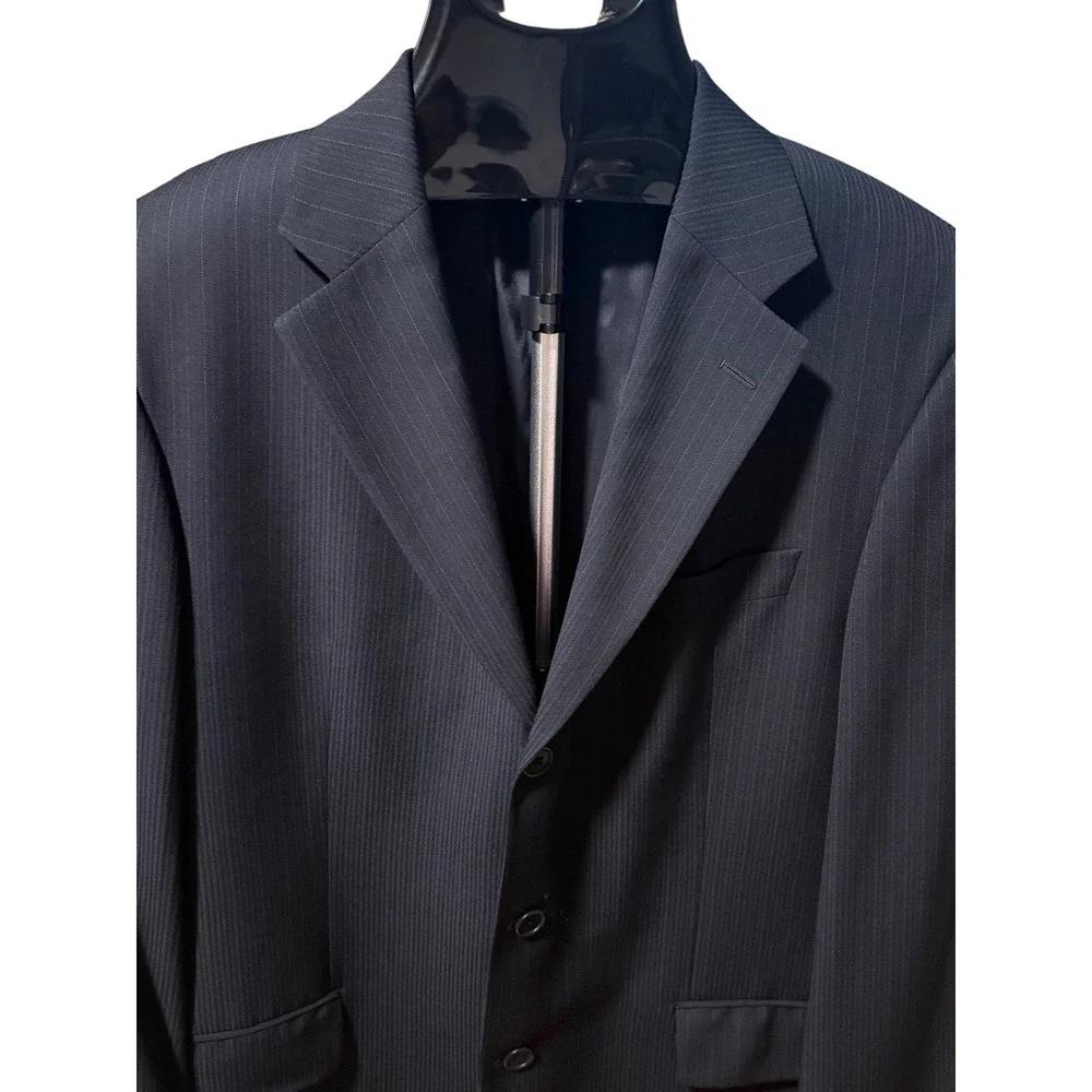 Hugo Boss Men Colombo Italy 42R Blazer Navy Pinstripe 3 Button 100% Virgin Wool